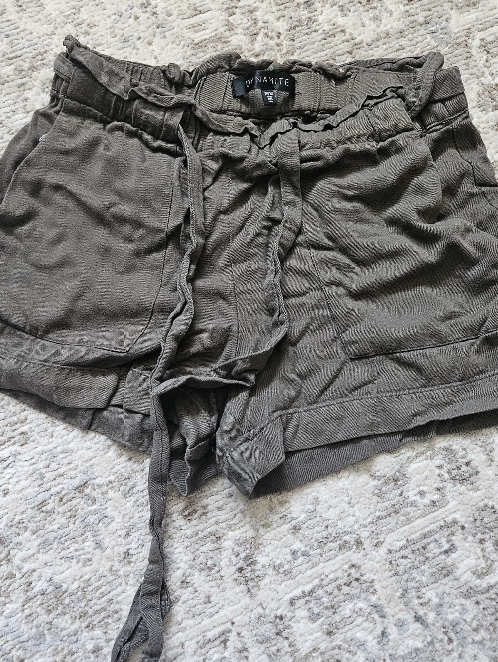 Dynamite Olive High-Waist Paperbag Drawstring Shorts